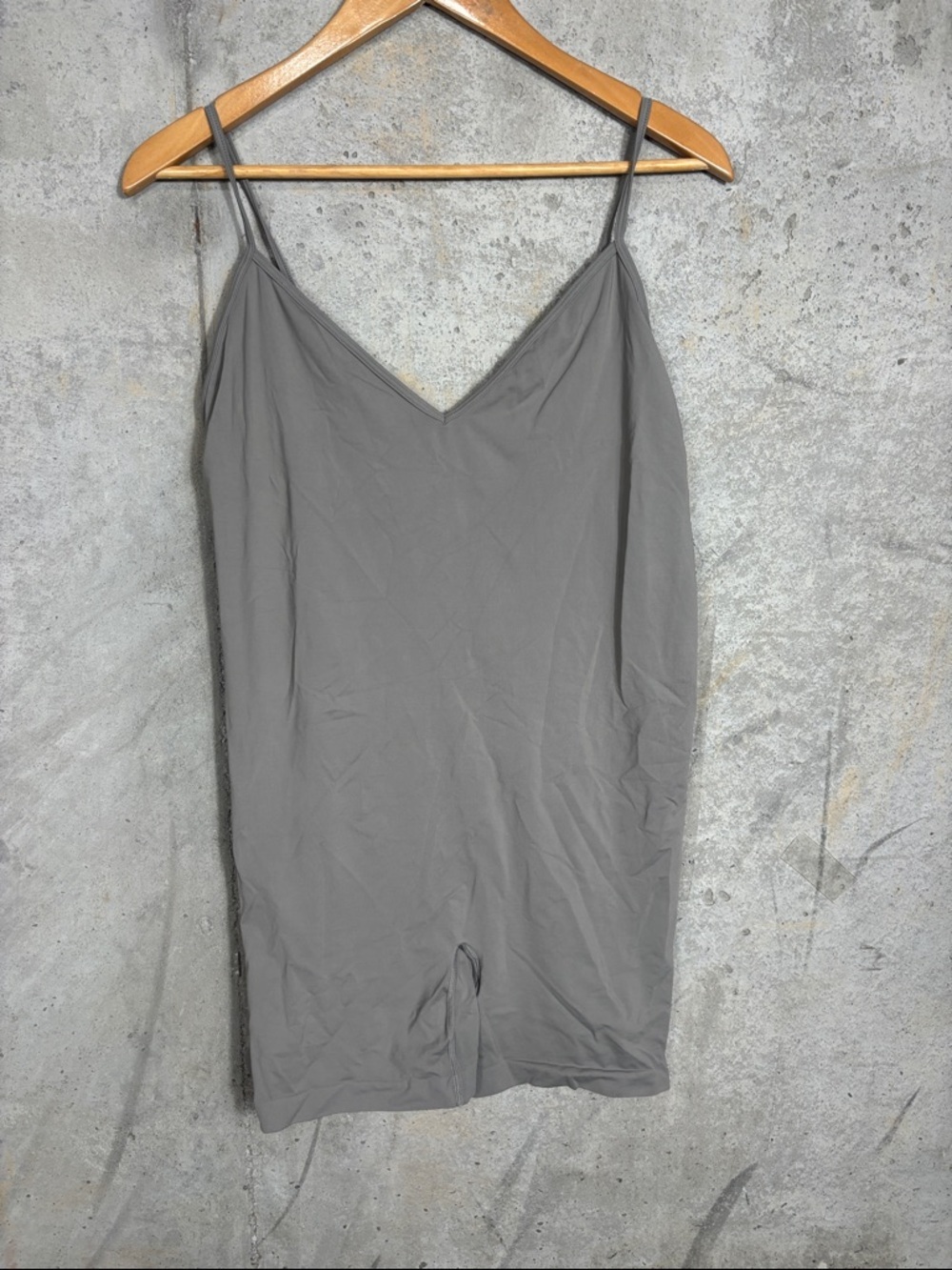 SKIMS Gray V-Neck Slip Romper with Spaghetti Straps - Picture 1 of 5